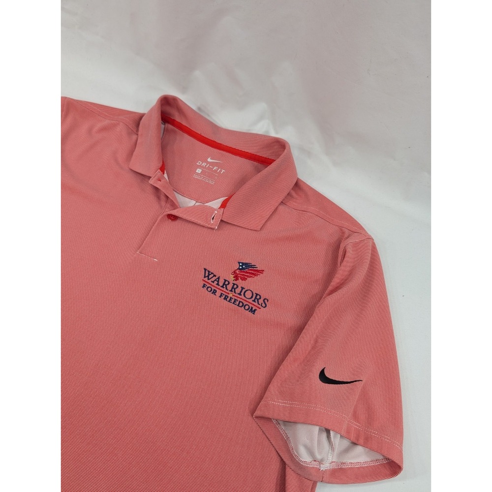 Nike  Polo Shirt Mens Large Red White Micro‎ Dot Warriors For Freedom Polo